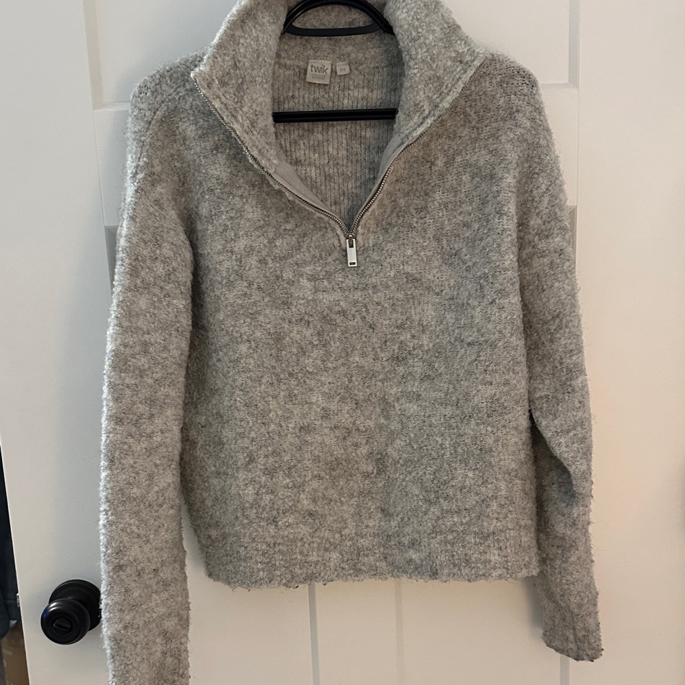 twik Heather Gray Half-Zip Turtleneck Sweater